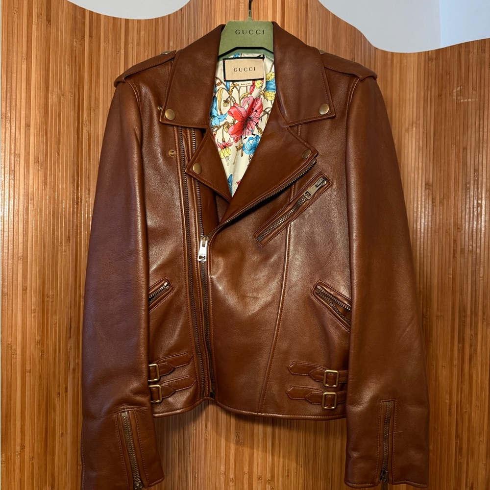 Gucci Brown Leather Biker Jacket